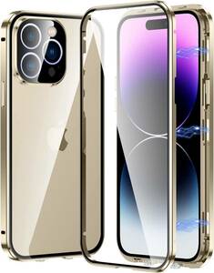 ダブル安全ロック付き +前後強化ガラス+レンズカバー一体型 覗き見防止 iPhone14/14Pro/14Plus/14Promax ケース アルミ合金 強力磁石 