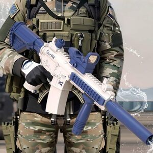ブルー S&F M416 ウォーターガン 水鉄砲 電動 超強力 約8-10m 200発連射 USB充電方式 ペットボトル装着可 (