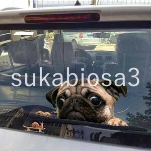 SA005:3D パグ 犬 時計 車 窓 デカール かわいい ペット 子犬 ステッカー デコレーション 壁 装