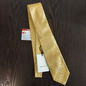 未使用 グッチ ネクタイ GUCCI 456520 イエロー シルク Gロゴ モノグラム