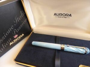 ◆【試筆程度】イタリア製　アウロラ　アルファ　アズーロ万年筆　ペン先：14K585ソリッドゴールドF