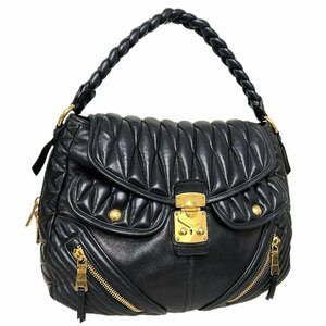 MIU MIU　ミュウミュウ　バッグ　ナッパレザー　マテラッセ　バイカー　GP金具　黒　ブラック　ワンショルダー　希少　レア