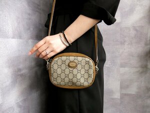 ●超美品●GUCCI オールド グッチ●グッチプラス●ロゴ型押し●PVC カーフ レザー●ショルダー バッグ●ブラウン ベージュ●G金具●Js45290