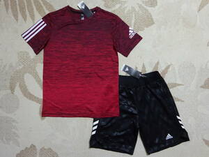 送料込み!!★新品★adidasアディダス★160★快適!★半袖グラデーションＴシャツ(レッド)・グラフィックハーフパンツ(ブラック)★上下★即決