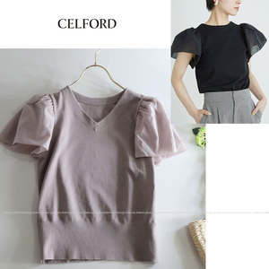 セルフォード CELFORD★大人可愛い♪ふんわりシアー袖サマーニットトップス