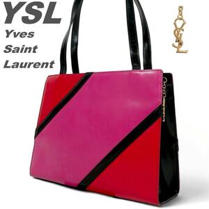 未使用 Yves Saint Laurent イヴサンローラン YSL ヴィンテージ トートバッグ ハンドバッグ 鞄 モンドリアンルック YSLロゴ レディース