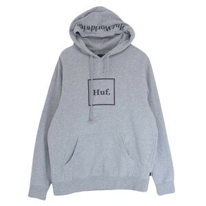 HUF ハフ ロゴ プリント フーディー プルオーバー スウェット パーカー グレー系 L【中古】