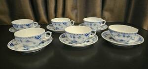 ｈ504ロイヤルコペンハーゲン　カップ＆ソーサー　６個セット　Blue Fluted Half Lace Teacup with Saucer
