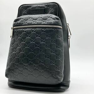 1円〜 【日本限定モデル】　GUCCI グッチ　ボディバッグ クロスボディバッグ　スリングバッグ　シマ　オールレザー　GG ブラック