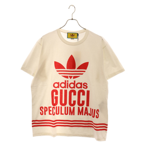 GUCCI グッチ 23SS×adidas Cotton Jersey T-shirt 717422 XJEXI アディダス フロントロゴプリント半袖Tシャツ ホワイト/レッド