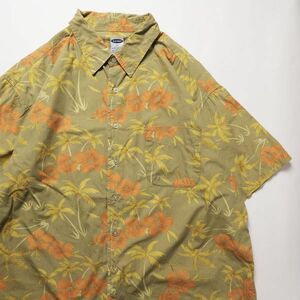2000年 オールドネイビー コットン アロハシャツ (XL) 黄緑系 ボックスシャツ 総柄 00年代 00