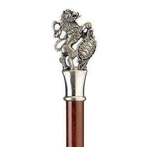 ライオンの紋章のステッキ　個性的ハンドル儀式杖中世ヨーロッパ貴族王族獅子紋章学西洋風雑貨洋風彫刻オブジェ杖ピューター製飾り装飾品