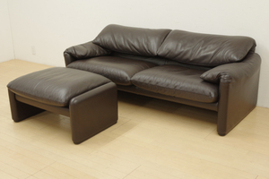 Cassina.ixc カッシーナ 675 マラルンガ 総革 2人掛ワイド 2Pソファ オットマン セット ヴィコ・マジストレッティ ブラウン 総額204万～