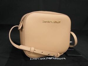 1円 ■新品同様■ EMPORIO ARMANI エンポリオアルマーニ レザー クロスボディ ワンショルダーバッグ レディース ベージュ系 BI1955