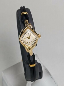 BULOVA　レディース　手巻き式　分解洗浄、注油済み　外装研磨済み　10K GOLD 稼働中　文字板シルバー系