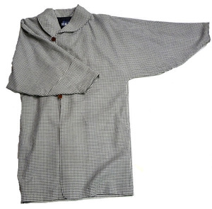 ウール作務衣コート（千鳥格子白黒）　日本製
