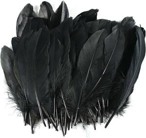 染め羽根 100枚 ガチョウの羽 15-20CM 工芸品 DIY 装飾用の羽根 黒い ;ZYX000238;