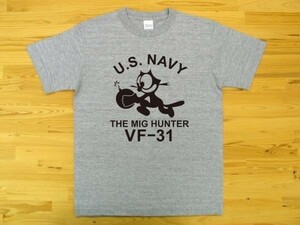 U.S. NAVY VF-31 杢グレー 5.6oz 半袖Tシャツ 黒 M ミリタリー トムキャット VFA-31 USN