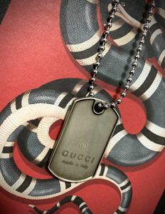 【即決/送料込み】希少 GUCCI/グッチ ドッグタグ/プレート ブラックコーティング ネックレス/ペンダント(チェーン55cm)