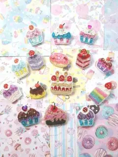 ケーキ カップケーキ ビーズ刺繍 バッジ 食べ物シリーズ