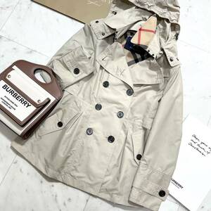 超美品 バーバリー BURBERRY バーバリーロンドン トレンチコート スプリングコート ノバチェック フード 旅行 行楽 雨の日 ベージュ 38