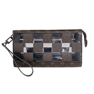 ルイ・ヴィトン LOUIS VUITTON スタンド ポーチ M81588 ブラウン/クリア モノグラム チェス セカンドバッグ レディース 中古