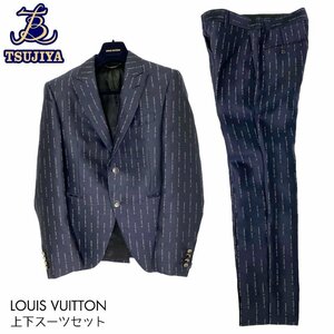 ▼値下げ★LouisVuitton ルイヴィトン メンズスーツ キング牧師演説プリント ストライプ ネイビー サイズ48/36 中古AB/B【辻屋質店A1087】