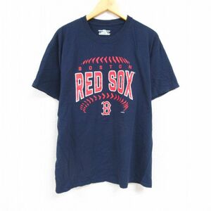 XL/古着 半袖 Tシャツ メンズ MLB ボストンレッドソックス クルーネック 紺 ネイビー メジャーリーグ ベースボール 野球 23may29 中古