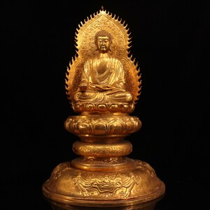  *珍品旧蔵* 清時代 チベット寺院祭祀 純手作り 塗金 釈迦摩尼仏祖座像 古美術品 WT0207