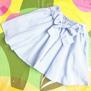 【Lar petit Lilly】パンツ付きスカート（160cm）水色 &白ストライプ/フレアースカート.スカパン.さわやか/春夏物