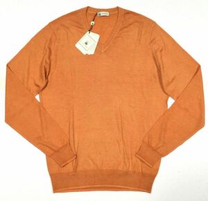 新品「COLOMBO」 “MA00273 / V NECK SWEATER LS” シルク混カシミア Vネックプルオーバーセーター Orange SIZE:52 イタリア製