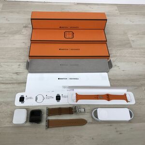 Apple Watch HERMES Series 7 GPS+Cellular 45mm MKMV3J/A A2478 ステンレススチールケースシンプルトゥール レザーストラップ[C3850]