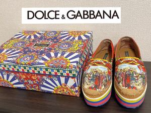 即決★中古 Dolce&Gabbana ドルチェ＆ガッバーナ シチリア スリッポン エスパドリーユ 厚底 ゴム底 37 マルチ レディース