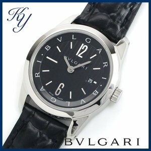 1円～ 3ヶ月保証付き 磨き済み 美品 本物 定番 人気 BVLGARI ブルガリ ソロテンポ ST30S 革ベルト ブラック レディース 時計