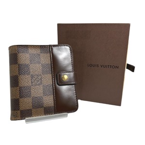 ルイヴィトン 二つ折り財布 N61668 コンパクト・ジップ ダミエ カード用ポケットファスナー付財布 LOUIS VUITTON ブラウン 中古