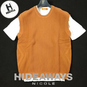 新品1円～★HIDEAWAYS NICOLE ハイダウェイ ニコル メンズ 半袖 ニットベスト&Tシャツセット 48 L オレンジ アンサンブル ロゴ◆1009◆