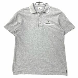 良品 LACOSTE/ラコステ ポロシャツ メンズ3 グレー系 ワニロゴ 胸ポケット付き ラコステジャパン