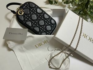 ★美品　LADY DIOR フォンホルダー カナージュ ラムスキン　ブラック　ミニショルダーバッグ　ディオール　 Dior クリスチャンディオール　