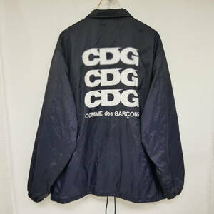 【1円】ダメージあり 国内正規 CDG COMME des GARCONS コムデギャルソン ロゴコーチジャケット AD2018 ナイロン NAVY ネイビー 紺 XL