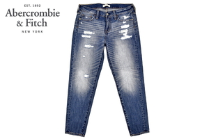 J9050★美品★Abercrombie&Fitch NEW YORK アバクロ★ヴィンテージ ダメージ加工 ボーイフレンドデニム テーパードスリム ジーンズ 27