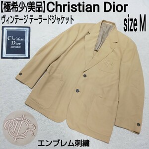 【極希少/美品】Christian Dior クリスチャンディオール ヴィンテージ テーラードジャケット ブレザー エンブレム刺繍 フォーマル ベージュ