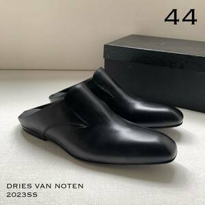 新品 2023SS DRIES VAN NOTEN ドリス ヴァン ノッテン レザー ミュール シューズ 44 メンズ 黒 ブラック ランウェイモデル 送料無料