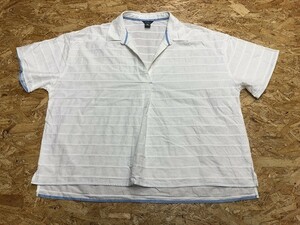 EDDIE BAUER エディーバウアー XLサイズ レディース ポロシャツ オープンカラー ボーダー 半袖 カットソー 綿100% オフホワイト