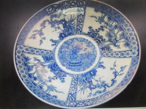 【A～38】　A.骨董古い大皿　陶器飾り皿　直径30㎝.　№倉青籠　お80