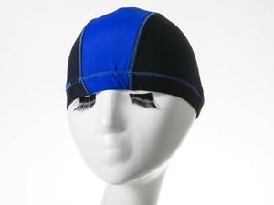 男女兼用 弾性繊維製 水泳帽 スイムキャップ フリーサイズ シンプル #無地 青×黒