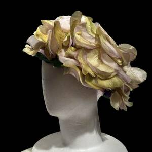 ビンテージ　50’s 60’s ヘッドドレス　ハット　帽子　花　紫　黄緑　50年代　60年代　フィフティーズ　古着　ウエディング　vintage