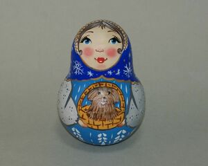 ロシアンマトリョーシカ人形 起き上がりこぼし タンブラー人形 美少女 犬 手作り