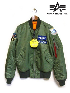 定価2.5万ALPHA TIGHT AIRCREW SAC MA-1ヴィンテージ グリーンSワッペン カスタム パッチ中綿フライト米軍ジャケットTA0110-203 空軍カーキ