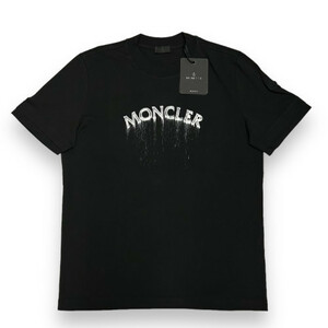 新品 Sサイズ MONCLER ウォーターペイント ロゴ ダブルエッジ Tシャツ ブラック モンクレール