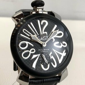 極美品 GaGa ガガミラノ マヌアーレ 48MM 手巻き腕時計 5013.1 黒文字盤 ブラック レザーベルト メンズ 質屋の質セブン